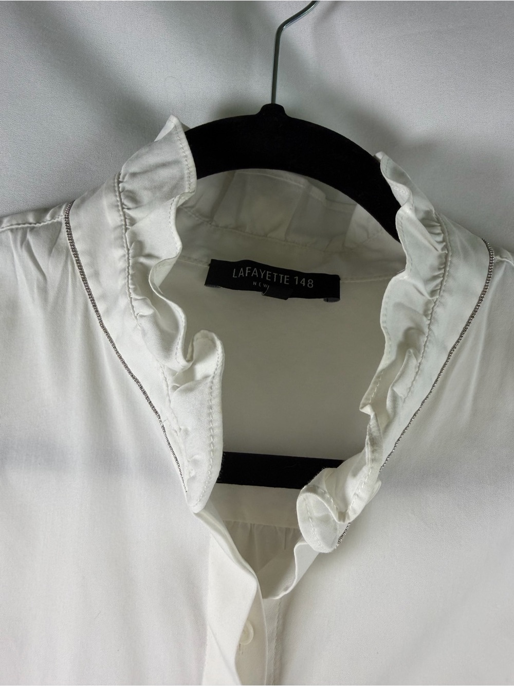 Lafayette 148 White Ruffle Collar Button Down Tunic Shirt M - Picture 2 of 6